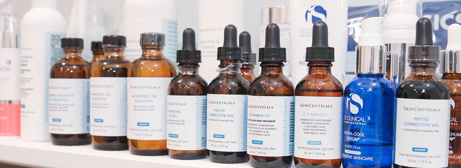 Collection of Skinceuticals brand skin product bottles.